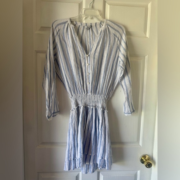 RAILS “Jasmine” White and Blue Stripe Long Sleeve Smocked Waist Dress - Picture 5 of 11